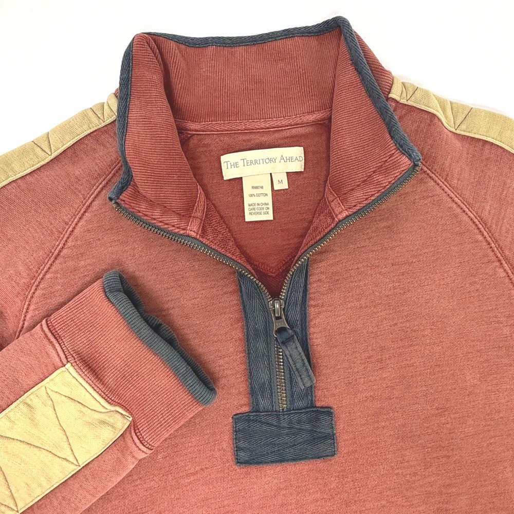Territory Ahead Mens M Terracotta Cotton Quarter Zip Quilted Pullover Sweater